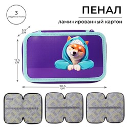 Пенал школьный, 3 секции, 12.5×20.5×5.5 см «Сиба»