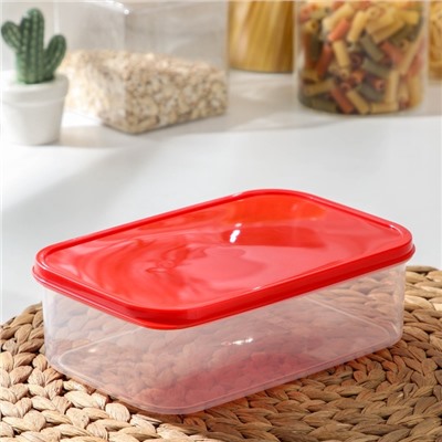 Контейнер для хранения еды Доляна, пищевой 1.2 л, пластик, прозрачный, крышка красная