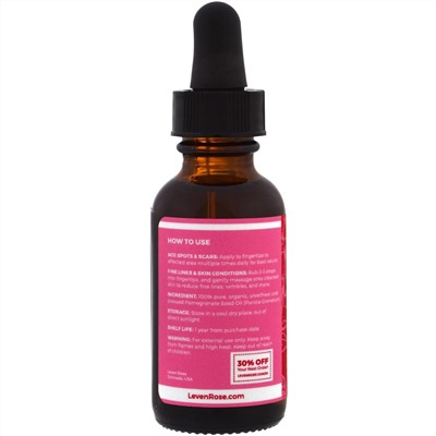 Leven Rose, 100% чистое масло из семян граната органического происхождения, 30 мл (1 унция)