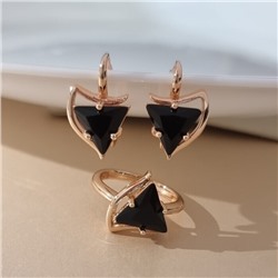 Комплект ювелирной бижутерии коллекция "Дубай" серьги и кольцо 17 р, покрытие позолота, вставка: стекло, цвет: черный, арт.414.261-17