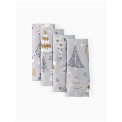 Набор сервировочных салфеток с декоративными кольцами Let it snow, 40×40 см - 4 шт., 100% хлопок, саржа 190 г/м²