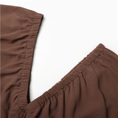 Платье мини женское MIST с глубоким вырезом, размер 48, коричневое