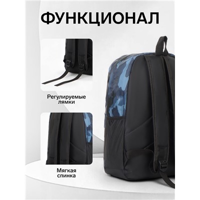 Рюкзак школьный на молнии, с карманами, с принтом, размер 30×13×42 см, тёмно-синий/чёрный