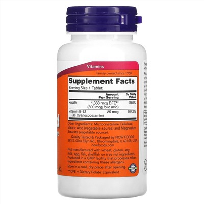 Now Foods, фолиевая кислота, 800 мкг, 250 таблеток