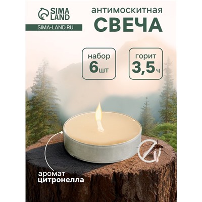 Набор свечей ароматических чайных, антимоскитные, 12 г, 6 шт.