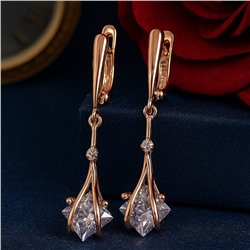 Серьги подвески длинные с белым камнем, покрытие позолота 585 пробы, арт.314.982