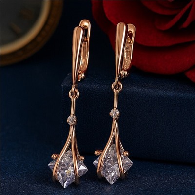 Серьги подвески длинные с белым камнем, покрытие позолота 585 пробы, арт.314.982