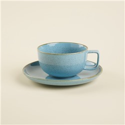 Чайная пара SL Home «Аззура», 2 предмета: чашка 300 мл, блюдце d=16.7 см, фарфор, бирюзовая