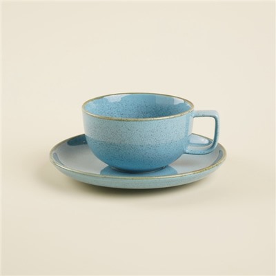 Чайная пара SL Home «Аззура», 2 предмета: чашка 300 мл, блюдце d=16.7 см, фарфор, бирюзовая