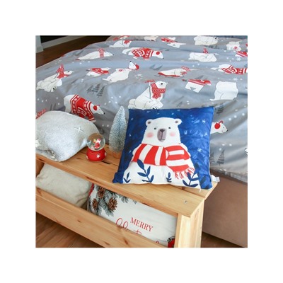 Подушка декоративная новогодняя «Этель. Мишка», 40×40 см, 100% п/э, велюр