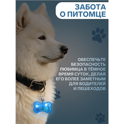 Маячок-адресник «Косточка», с наклейкой под записку, 3 режима свечения, пластик, металл, голубой