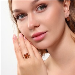 Комплект ювелирная бижутерия серьги и кольцо 18 р покрытие: посеребрение, вставка: фианиты, цвет: бежевый, арт.215.462-18