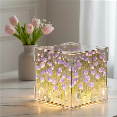 Набор для творчества-светильник "Куб" сиреневые тюльпаны, в пакете