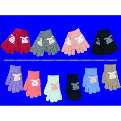 Перчатки детские, подростковые для девочек с начесом «Зайка» арт. 0834