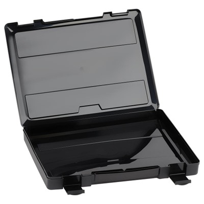 Портфель пластиковый 350х270х45 мм черный, с выдвижной ручкой и защелками ПФ21 Стамм