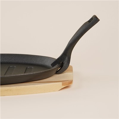 Сковорода чугунная на деревянной подставке SL Home, 27×17.5 см, h=2.2 см, индукция, чёрная
