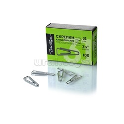Скрепки L31 мм 100 шт. с загнутым краем, карт. упаковка, оцинкованные