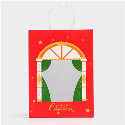 Пакет подарочный новогодний с окном «Театр» 30×22×14 см