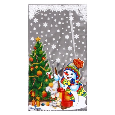 Пакет подарочный новогодний «Открытка» 20×35 см, цветной металлизированный рисунок