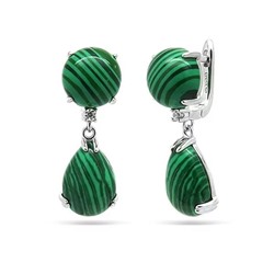 Серьги из серебра малахит, МЦВ217