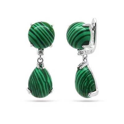 Серьги из серебра малахит, МЦВ217