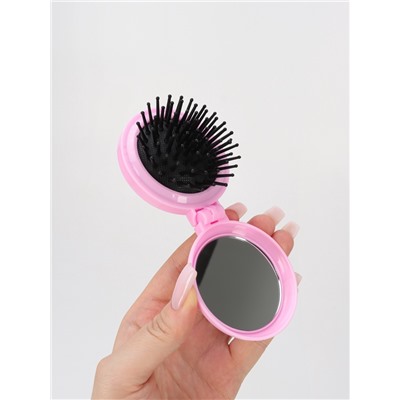 Расчёска массажная LOVE, складная, с зеркалом, d=6.5 см, МИКС