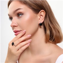 Комплект ювелирная бижутерия серьги и кольцо 18 р покрытие: посеребрение, вставка: фианиты, цвет: черный, арт.215.463-18
