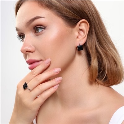 Комплект ювелирная бижутерия серьги и кольцо 19 р покрытие: посеребрение, вставка: фианиты, цвет: черный, арт.215.463-19