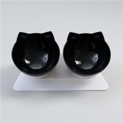 Миски, 27.5×14×15 см, 2 шт., на белой подставке, пластик, чёрные