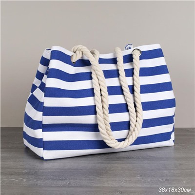 Сумка пляжная на молнии 38х30х18 см синий-белый / BB5 /уп 1/
