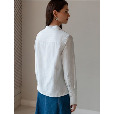 Блузка свободного силуэта в тонкую полоску из эластичного хлопка с добавлением льна