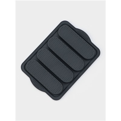 Форма для выпечки с перфорацией «Хлеб», силикон, 35.5×23.5×2.5 см, 4 ячейки (20×6.2×2.4 см), тёмно-серый