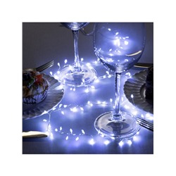 Гирлянда «Мишура» 1 м роса, IP20, серебристая нить, 100 LED, 2 режима, батарейки AAх3 (нет в комплекте), свечение белое