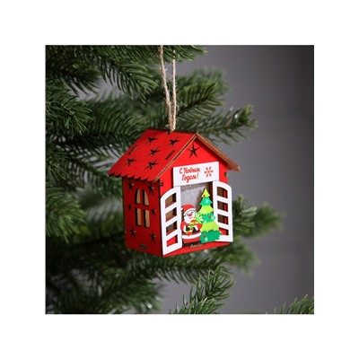 Ёлочная игрушка «Дед Мороз у ёлки», 8×7×6 см, 1 LED, от батареек, свечение тёплое белое