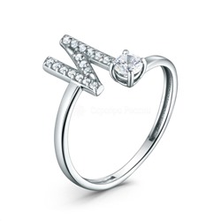 Кольцо из серебра с фианитами родированное - буква "И" 925 пробы К-4582-Р