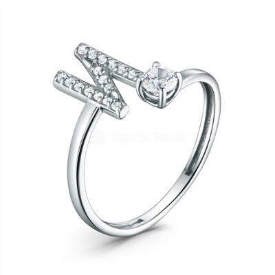 Кольцо из серебра с фианитами родированное - буква "И" 925 пробы К-4582-Р