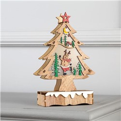 Светодиодная фигура «Ёлка с оленем» 12×20×5 см, дерево, батарейки АААх2 (не в комплекте), свечение тёплое белое