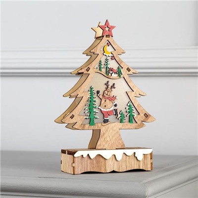 Светодиодная фигура «Ёлка с оленем» 12×20×5 см, дерево, батарейки АААх2 (не в комплекте), свечение тёплое белое