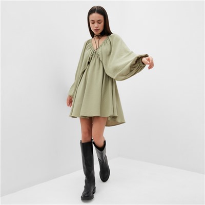 Платье мини женское MIST с глубоким вырезом, размер 48, оливковое