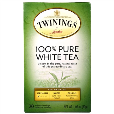 Twinings, 100% чистый белый чай, 20 чайных пакетиков по 1,06 унции (30 г)