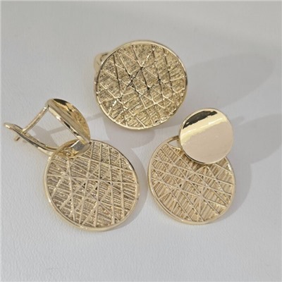 Комплект ювелирной бижутерии Итальянское золото (покрытие желтое 14к) серьги и кольцо 18 р, арт.217.393-18