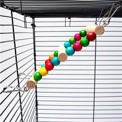 Игрушка для птиц «Лесенка с бусинами» 3 ступени, 23 см, микс цветов