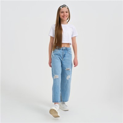 Футболка для девочки укороченная KAFTAN: Basic line, белая, размер 28, рост 86-92 см