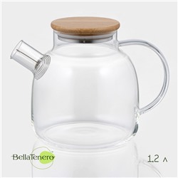 Заварочный чайник BellaTenero «Эко», 1.2 л, с бамбуковой крышкой, металлический фильтр, стекло