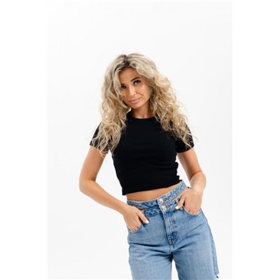 14410 футболка женская укороченная (Черный)