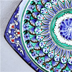 Ляган узбекский Риштанская Керамика «Узоры», 25×4.5 см, квадратный, синий
