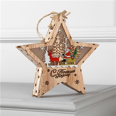 Светодиодная фигура «Дед Мороз в санях» 22×22×4 см, дерево, батарейки АААх2 (не в комплекте), свечение тёплое белое