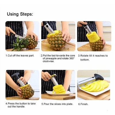 Нож для чистки и нарезки ананасов, инструменты для нарезки ананасов из нержавеющей стали, кухонный нож со съемным клином