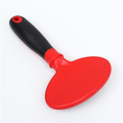 Пуходёрка, средняя, 9.5×16 см, мягкая, с закруглёнными зубьями, пластик, красная