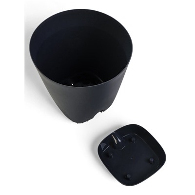 Горшок для цветов «Гранд», 8 л, d=24 см, h=25 см, пластиковый, с прикорневым поливом, графитовый